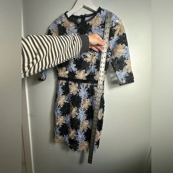 ANTHROPOLOGIE MINUET Women’s Blue and Black Floral Lace Mini Dress - Picture 12 of 15